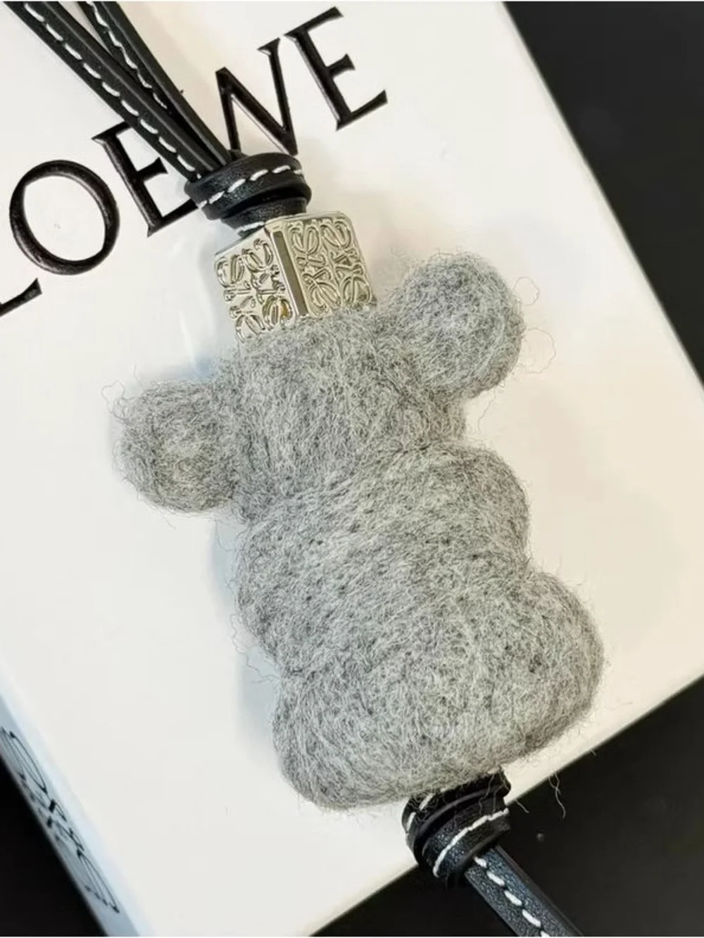 LOEWE Grey Felt Koala Bag Charm with Black Leather Cord